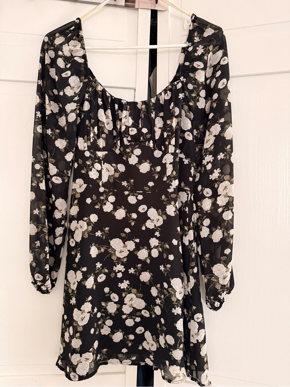 Trixxi Black Long Sleeve Floral Mini Dress with White Flowers